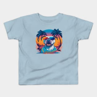 cool pitbull dog with sunglasses in summer vibes Kids T-Shirt